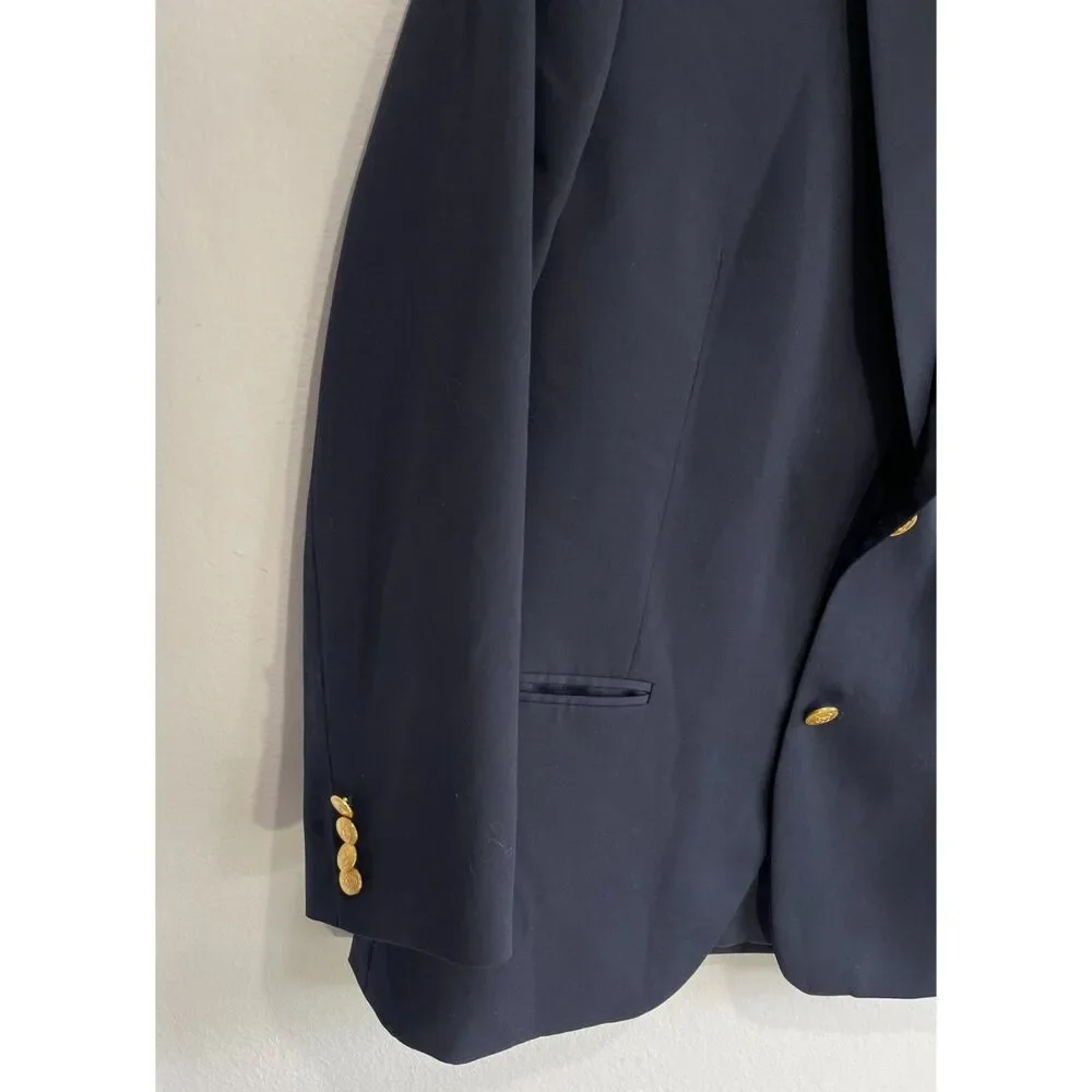 Ralph Lauren pure new wool sport coat blue gold buttons black label men's 46R